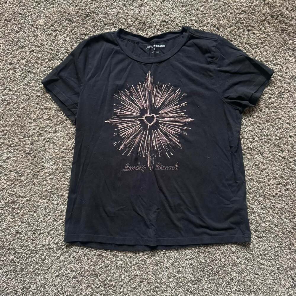 Lucky Brand Embroidered Heart Radiating Graphics Tee